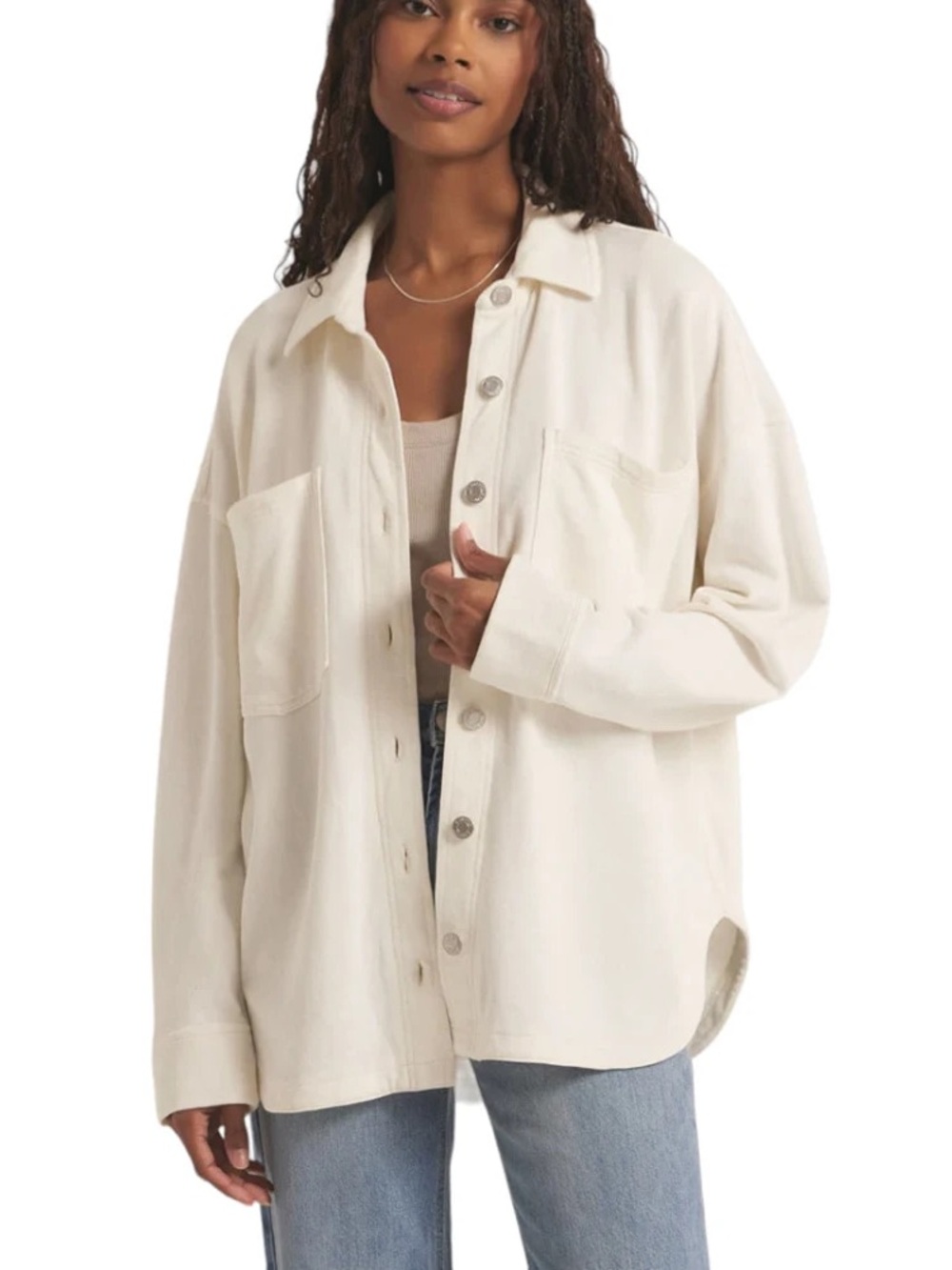 Z SUPPLY All Day Knit Jacket Shacket French Terry Sandstone Beige Small EUC